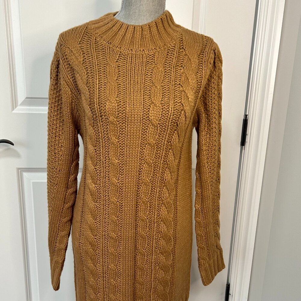 Z Supply Sage Cable Knit Sweater Mini Dress Camel Size Small EUC